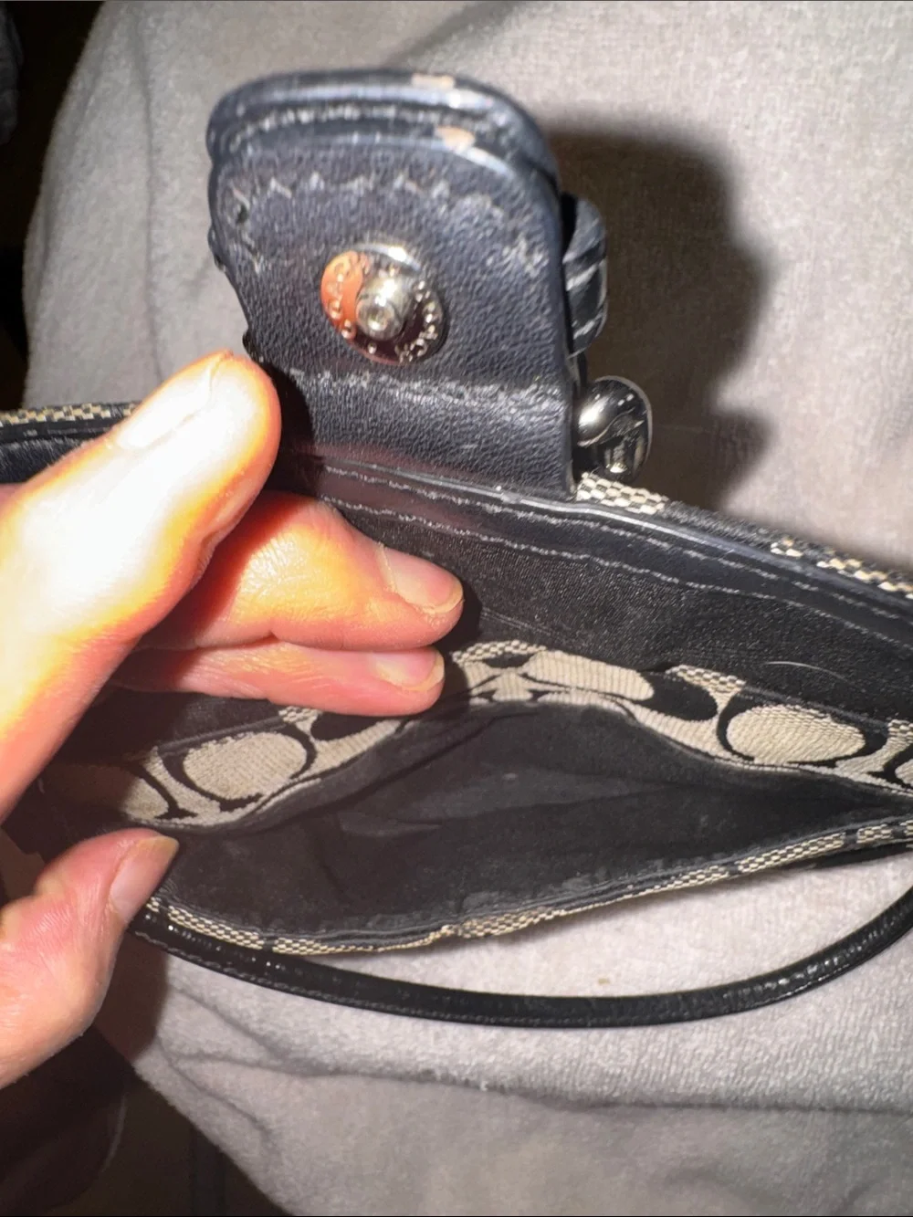Coach Mini Shoulder Bag in Black and Gray Signature C Pattern